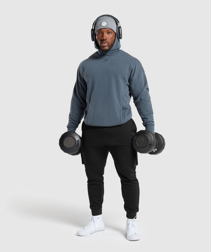 Gymshark Heritage Washed Hoodie - Titanium Blue/Acid Wash Small Ball