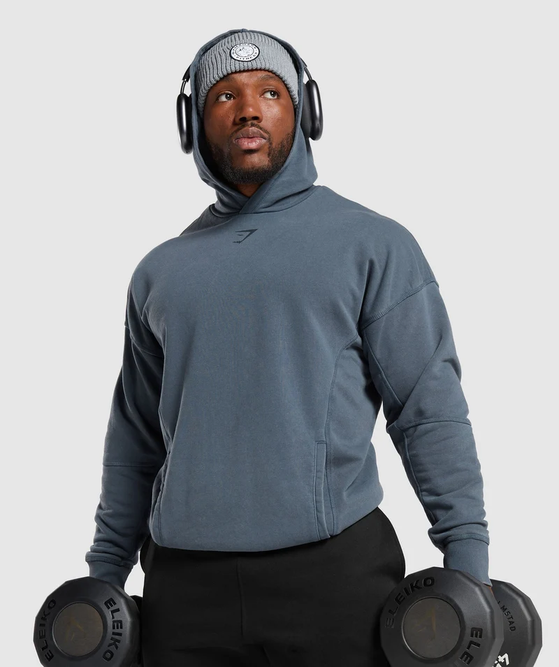 Gymshark Heritage Washed Hoodie - Titanium Blue/Acid Wash Small Ball