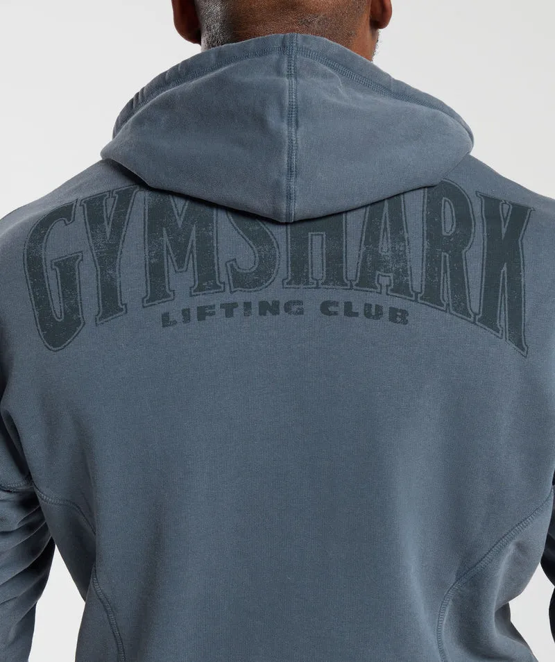 Gymshark Heritage Washed Hoodie - Titanium Blue/Acid Wash Small Ball