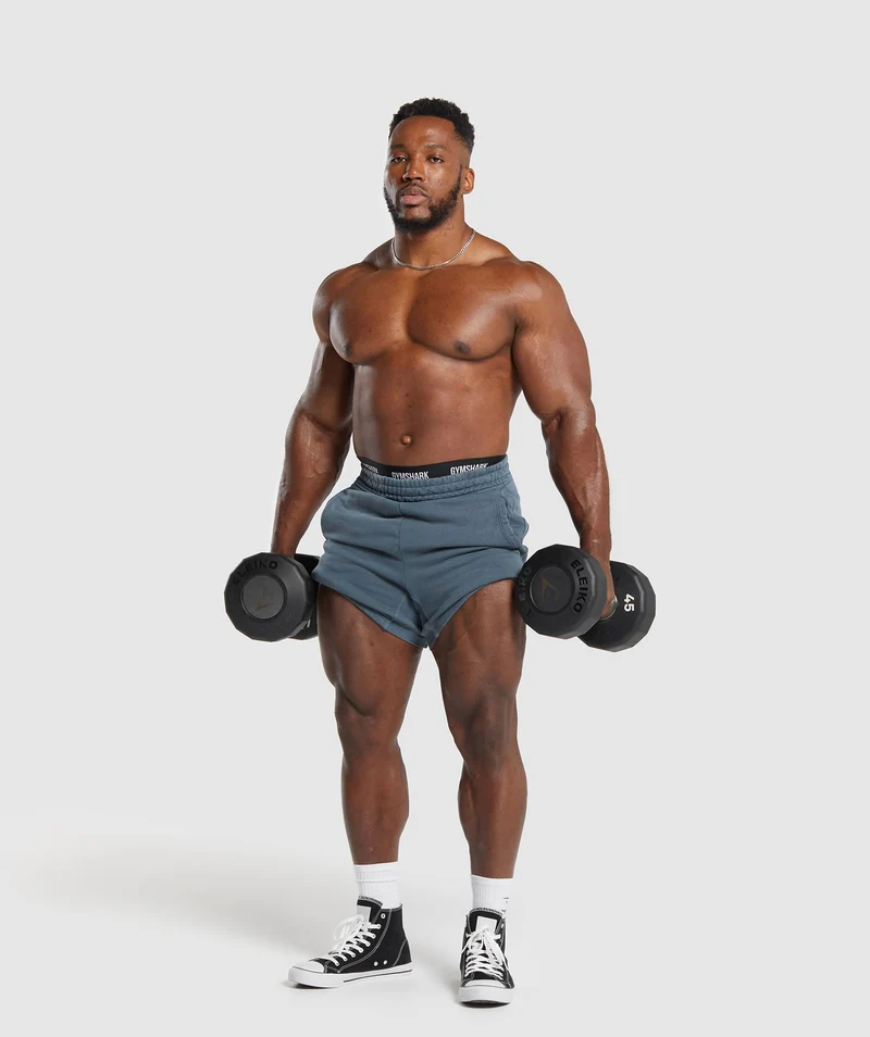 Gymshark Power Washed 5" Shorts - Titanium Blue/Acid Wash Small Ball