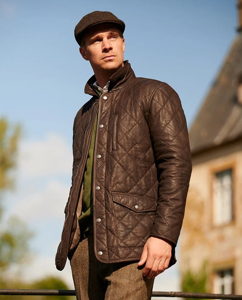 Gesteppte Herren Lederjacke "Ben" aus braunem Lammnubuk