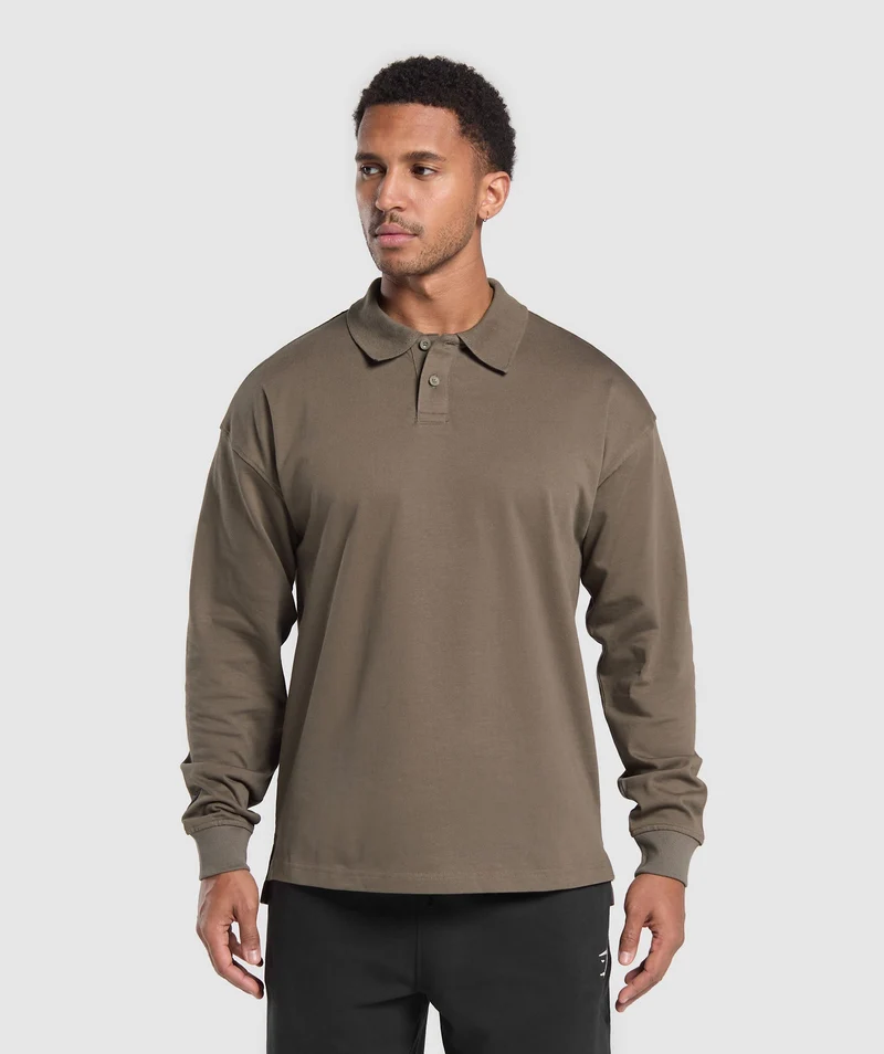 Gymshark Long Sleeve Polo - Camo Brown