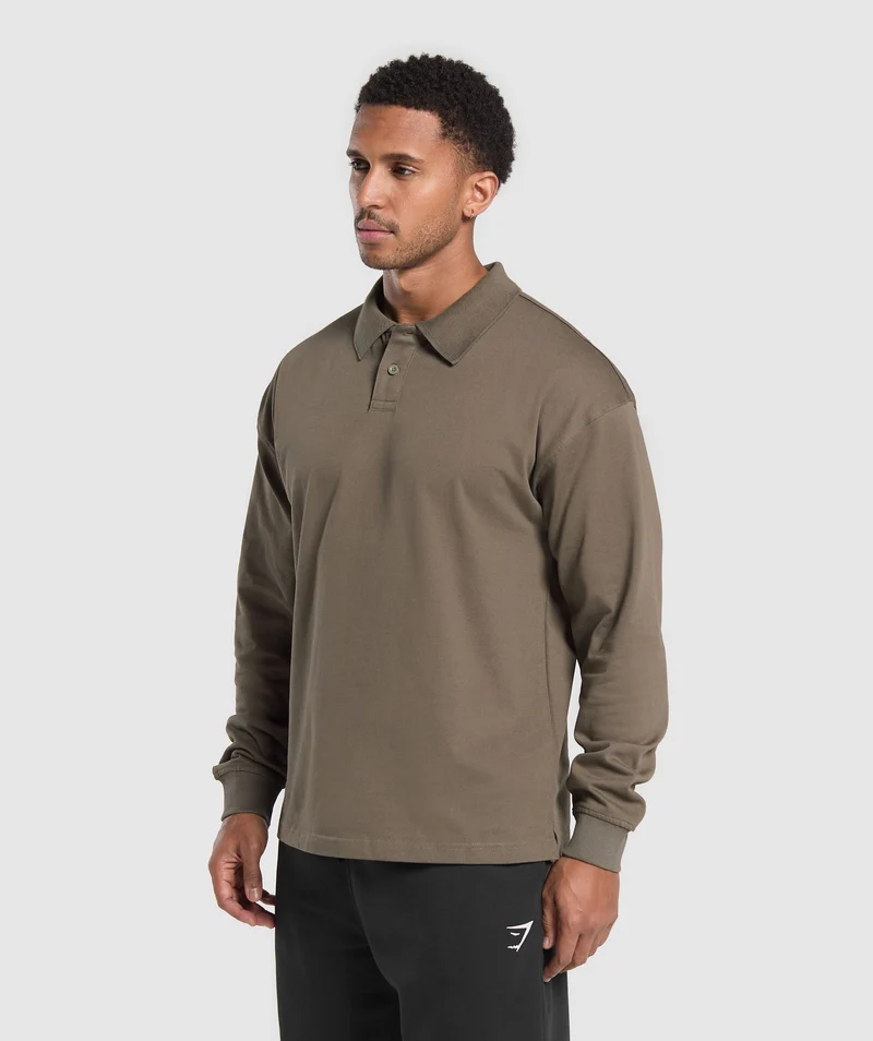Gymshark Long Sleeve Polo - Camo Brown