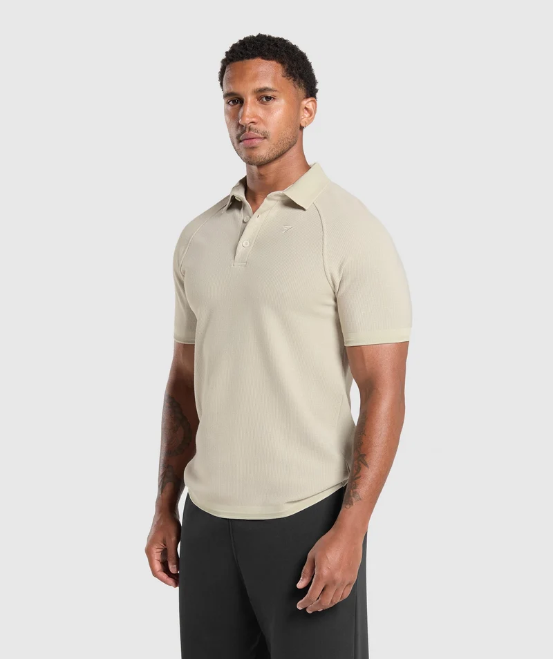 Gymshark Waffle Polo Shirt - Pebble Grey