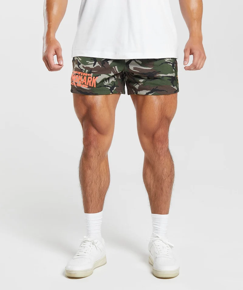 Gymshark Lifting Club Printed Mesh 5" Shorts - Winter Olive