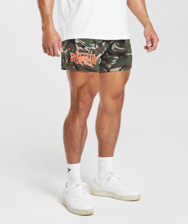 Gymshark Lifting Club Printed Mesh 5" Shorts - Winter Olive