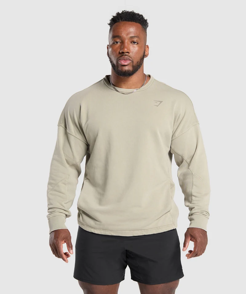 Gymshark Power Washed Crew - Ecru Brown/Acid Wash Small Ball