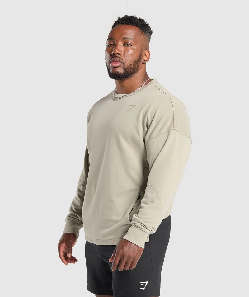 Gymshark Power Washed Crew - Ecru Brown/Acid Wash Small Ball