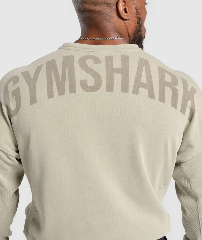 Gymshark Power Washed Crew - Ecru Brown/Acid Wash Small Ball