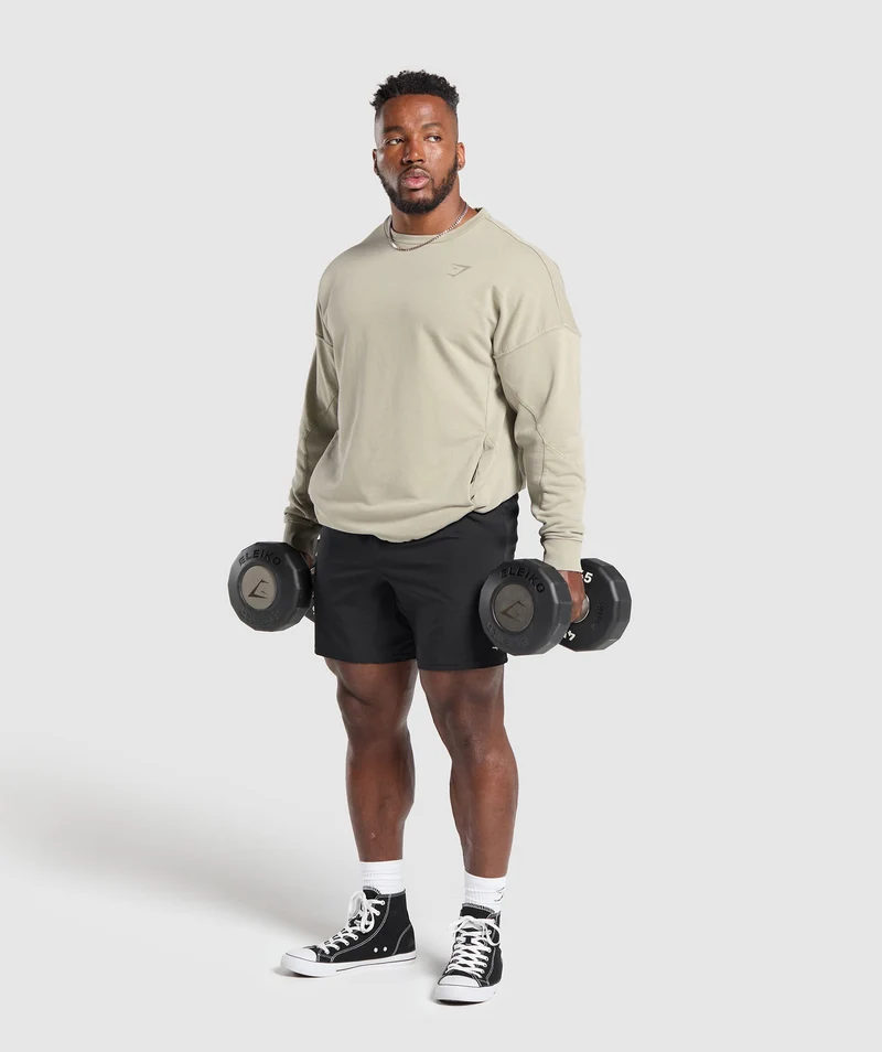 Gymshark Power Washed Crew - Ecru Brown/Acid Wash Small Ball