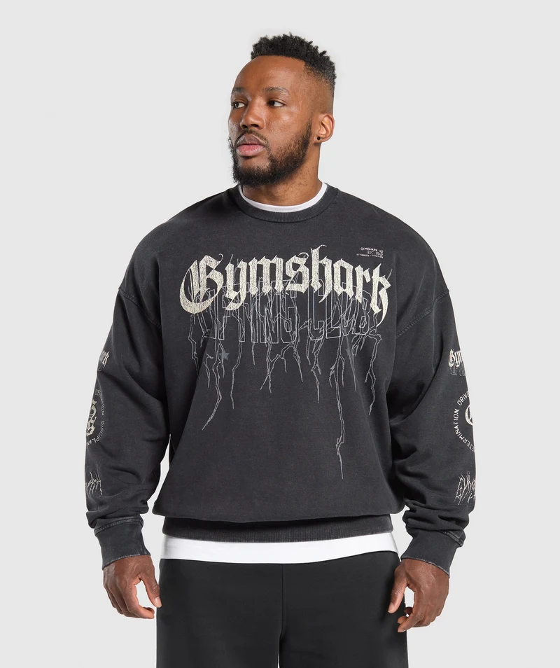 Gymshark Distressed Graphic Crew - Black/Wash