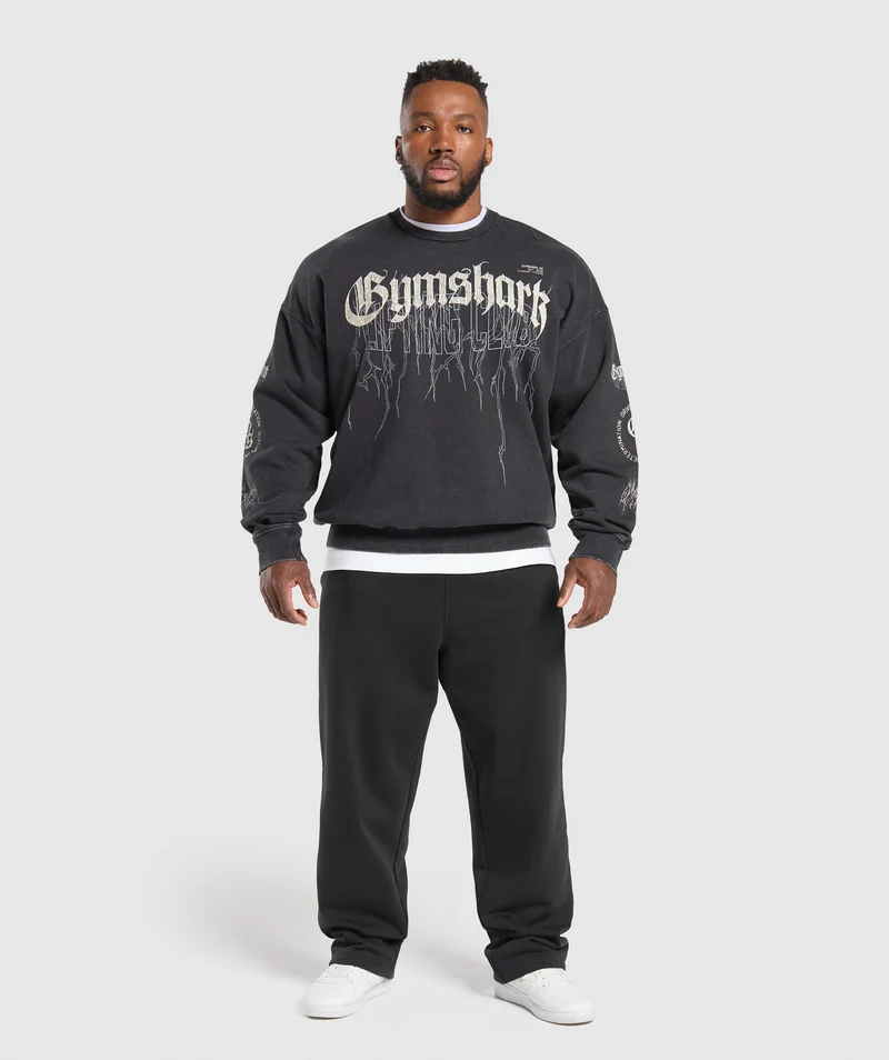 Gymshark Distressed Graphic Crew - Black/Wash