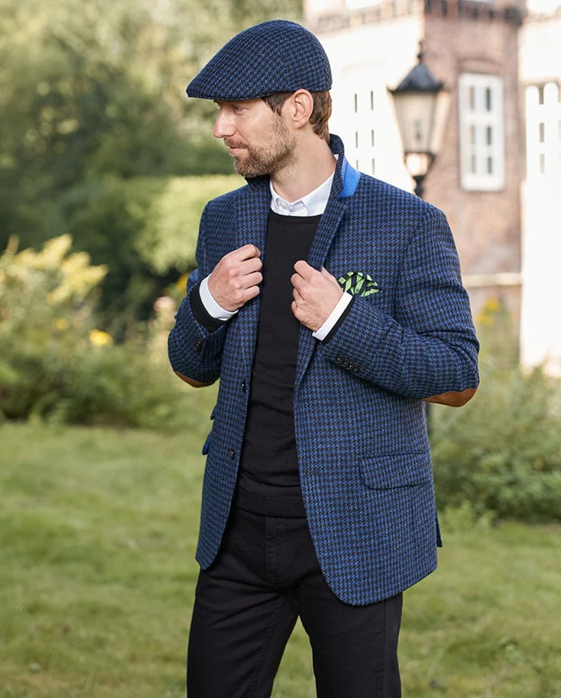 Harris Tweed Sakko "London" in blau-schwarzem Hahnentritt