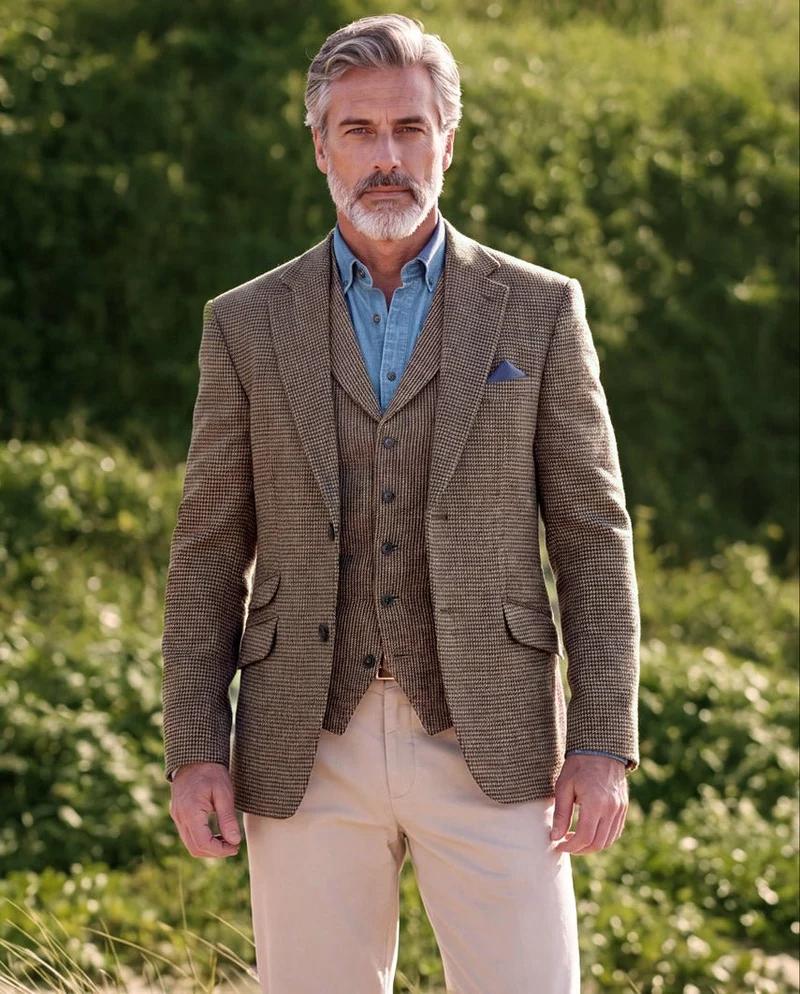 Harris Tweed Sakko "London" in buntem Hahnentritt