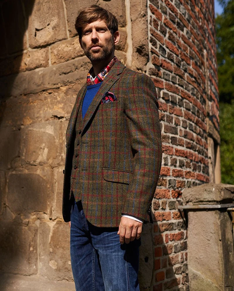 Harris Tweed Sakko "London" in red-blue Check