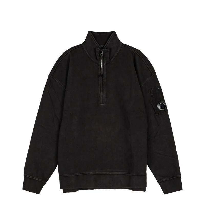 C.P. Company Brushed and Emerized Diagonal Fleece Mixed Boxy Half Zip Lens Sweatshirt
