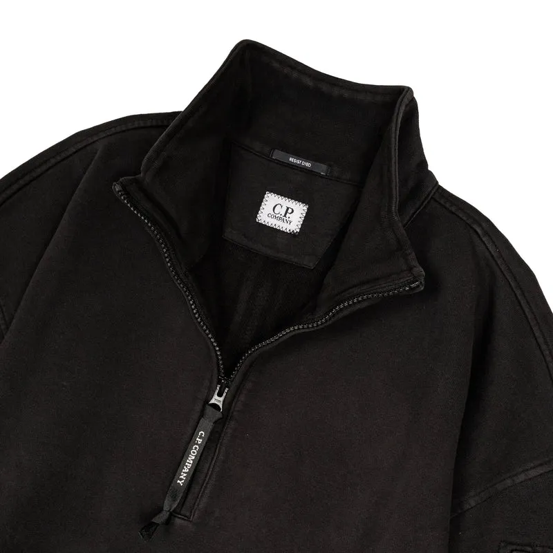C.P. Company Brushed and Emerized Diagonal Fleece Mixed Boxy Half Zip Lens Sweatshirt