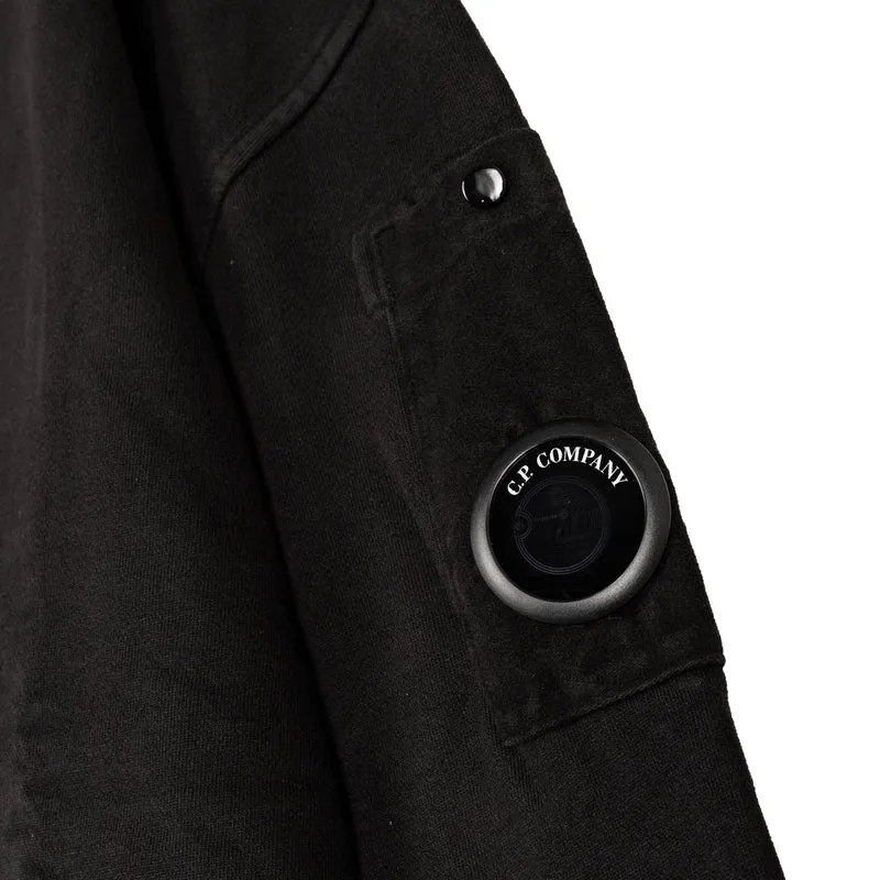 C.P. Company Brushed and Emerized Diagonal Fleece Mixed Boxy Half Zip Lens Sweatshirt