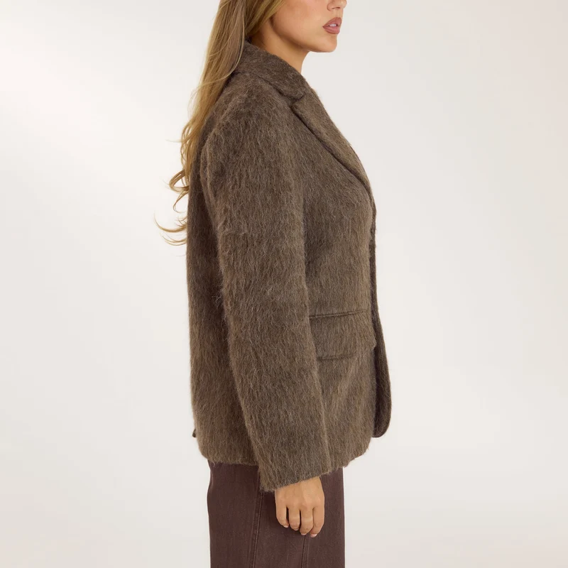 Oversize Blazer aus Wollgemisch - Hellbraun