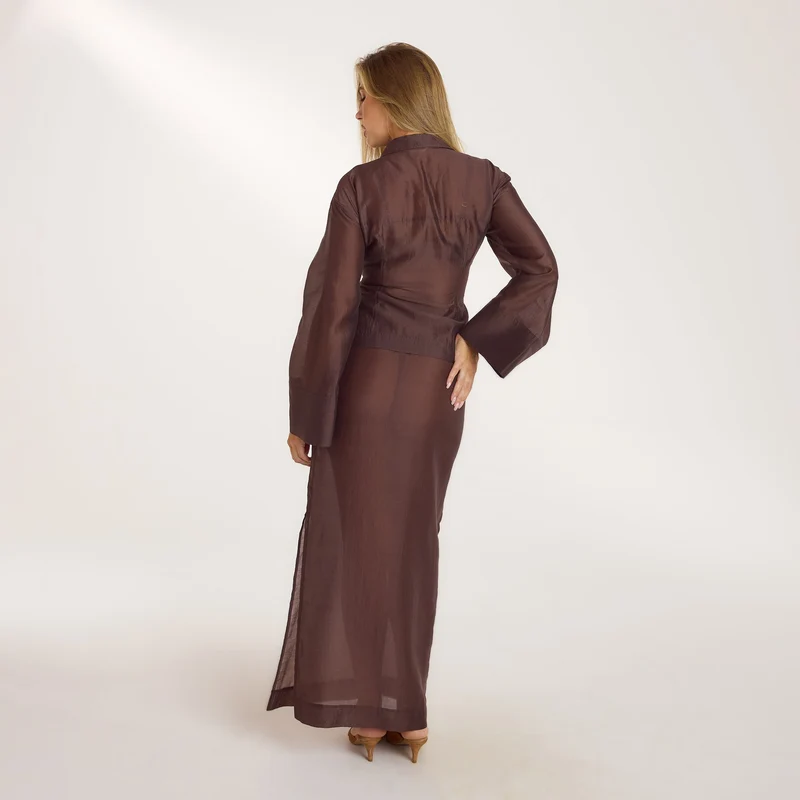 Tailliertes Transparentes Hemd - Schokolade