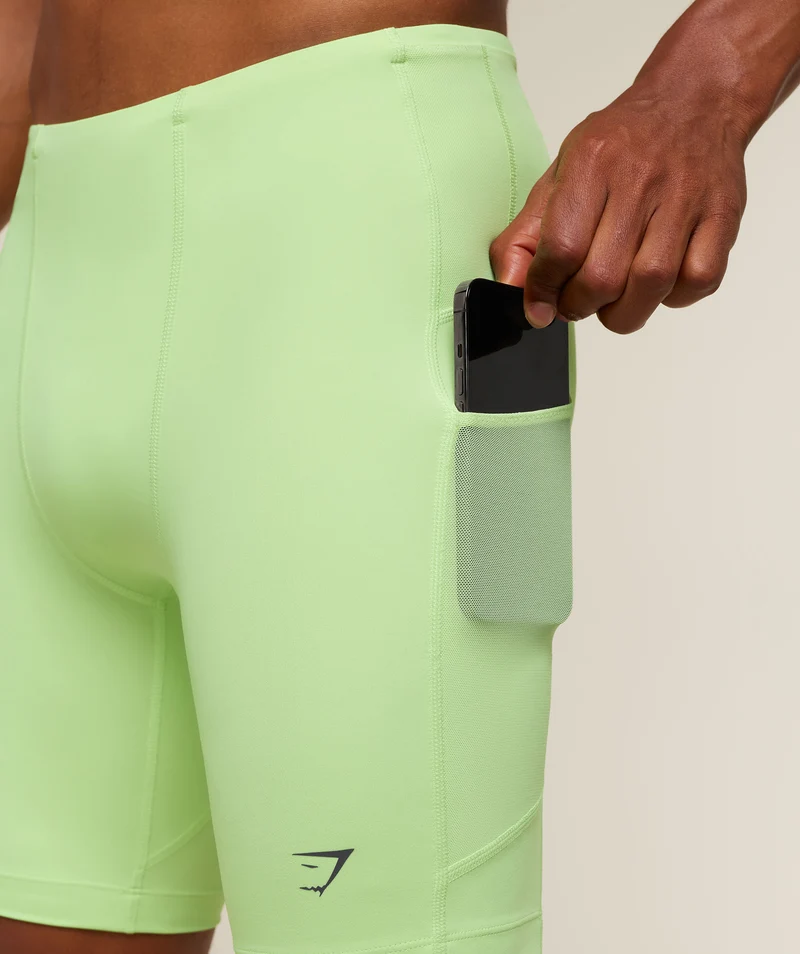 Gymshark Running Elite 7 Pocket Half Tights - Pace Green