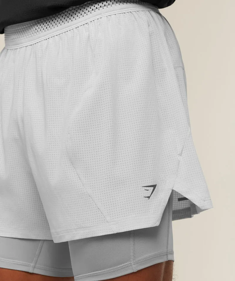 Gymshark Running 4" 2-in-1 Shorts - Light Grey/Smokey Grey