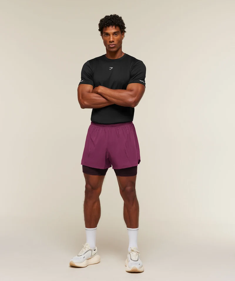 Gymshark Running 4" 2-in-1 Shorts - Strength Pink/Cherry Purple