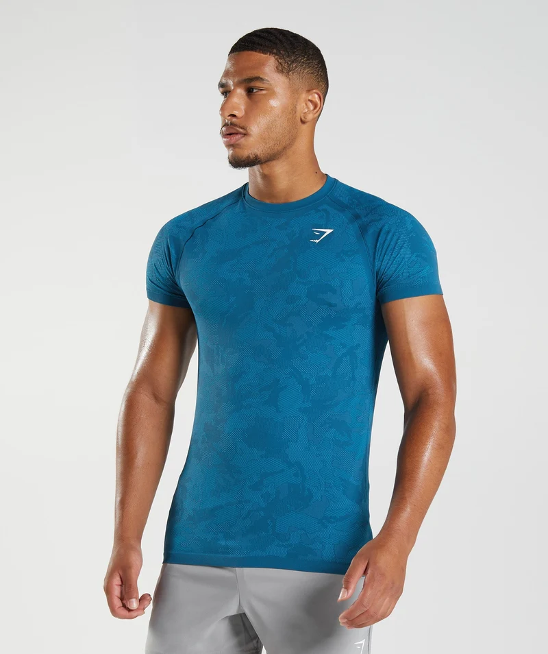 Gymshark Geo Seamless T-Shirt - Atlantic Blue/Shark Blue