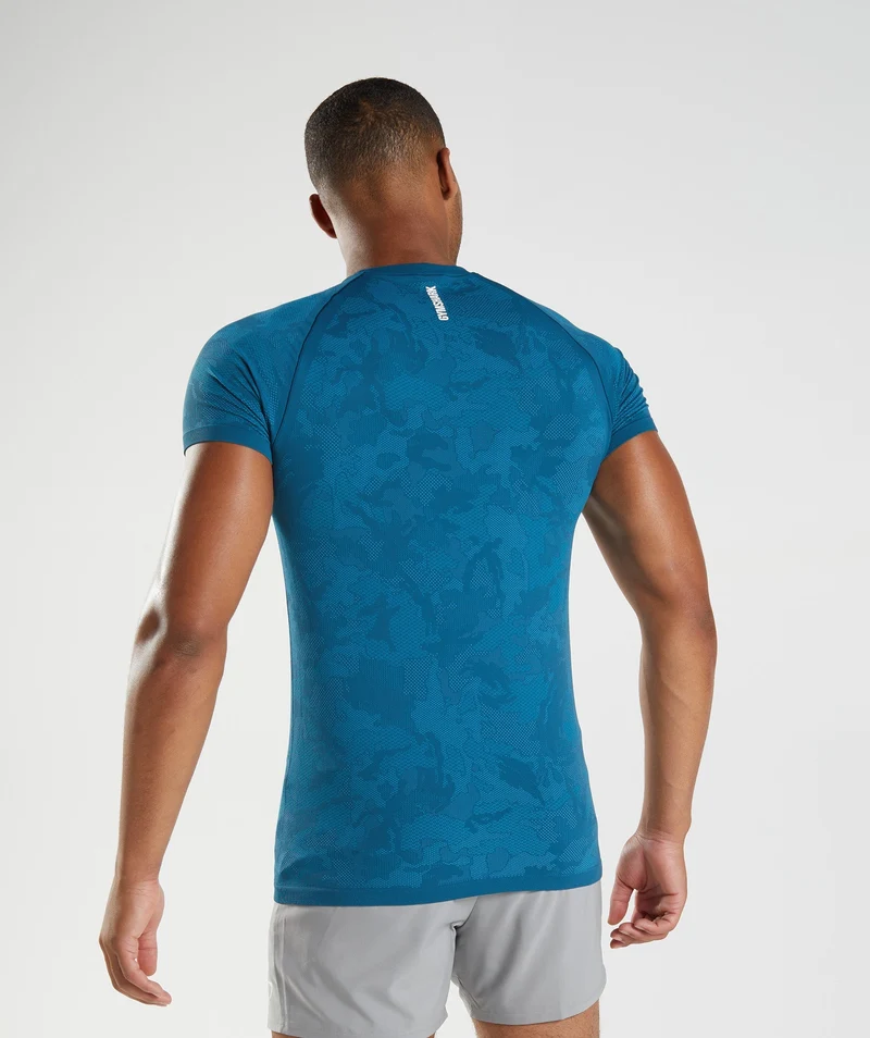 Gymshark Geo Seamless T-Shirt - Atlantic Blue/Shark Blue