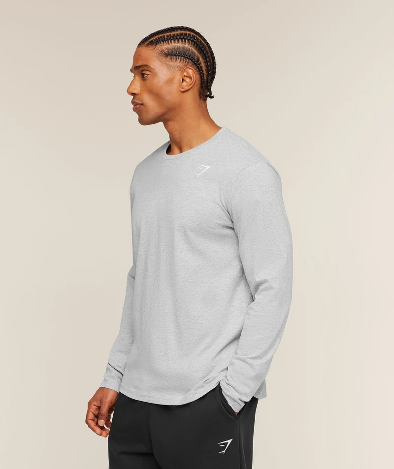 Gymshark Crest Long Sleeve T-Shirt - Light Grey Marl