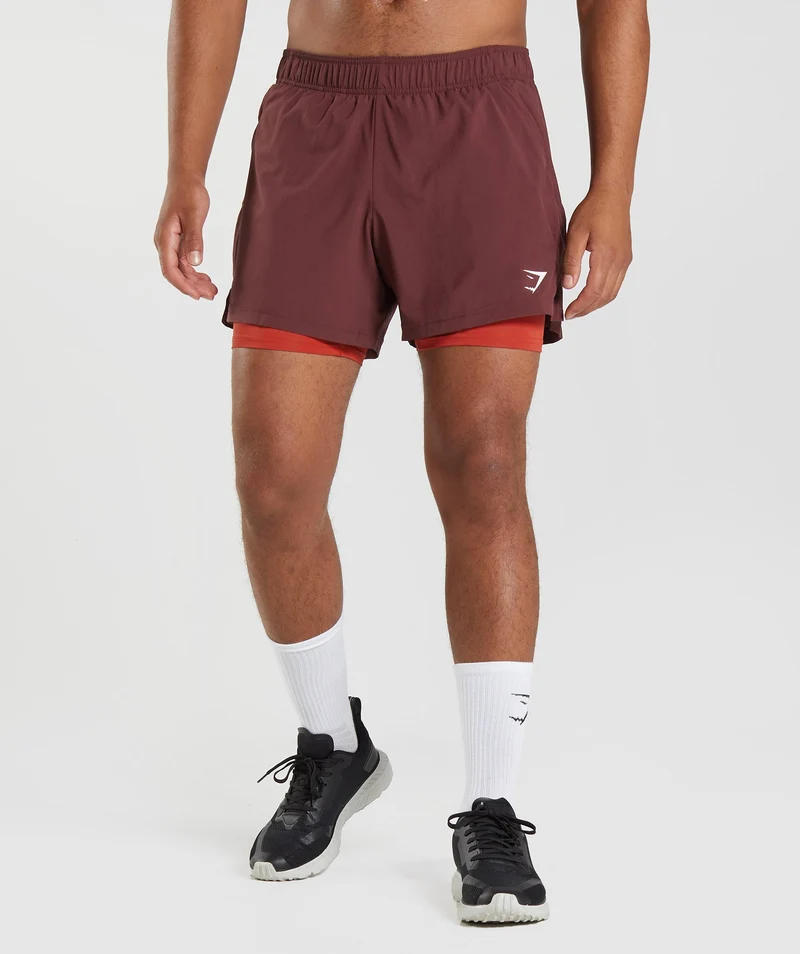 Gymshark Sport 5" 2-in-1 Shorts - Baked Maroon/Salsa Red
