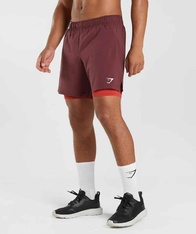 Gymshark Sport 7" 2-in-1 Shorts - Baked Maroon/Salsa Red