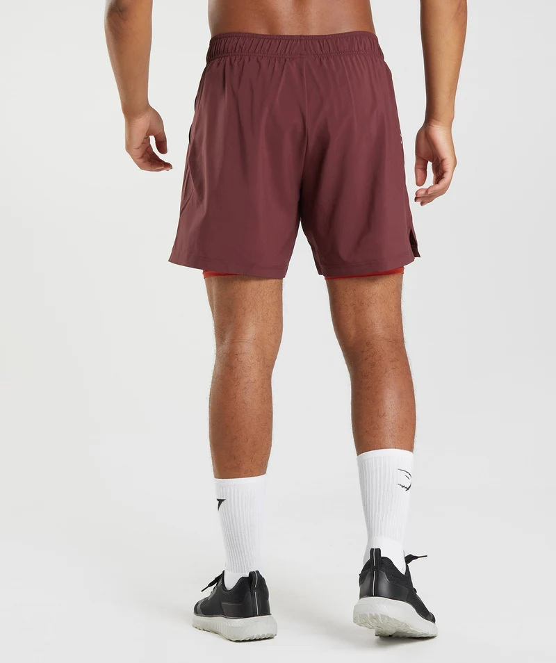 Gymshark Sport 7" 2-in-1 Shorts - Baked Maroon/Salsa Red