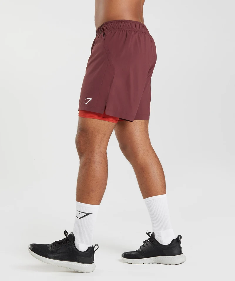 Gymshark Sport 7" 2-in-1 Shorts - Baked Maroon/Salsa Red