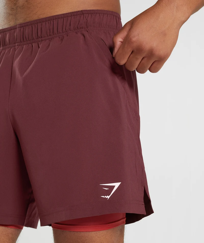 Gymshark Sport 7" 2-in-1 Shorts - Baked Maroon/Salsa Red