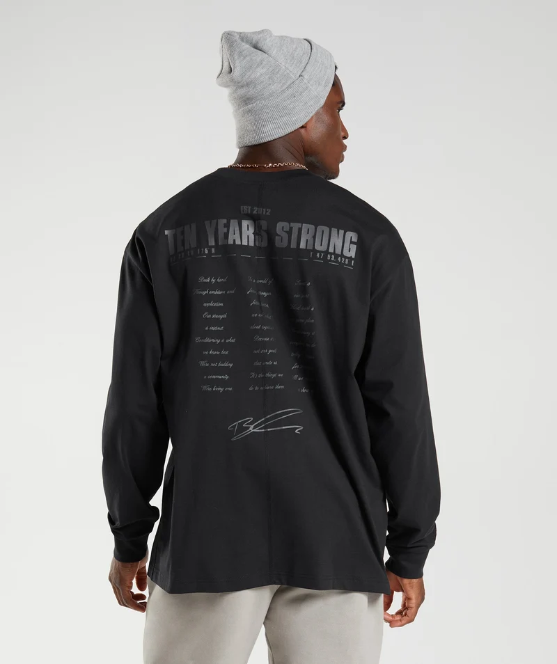 Gymshark GS 10 Year Oversized Long Sleeve T-Shirt - Black