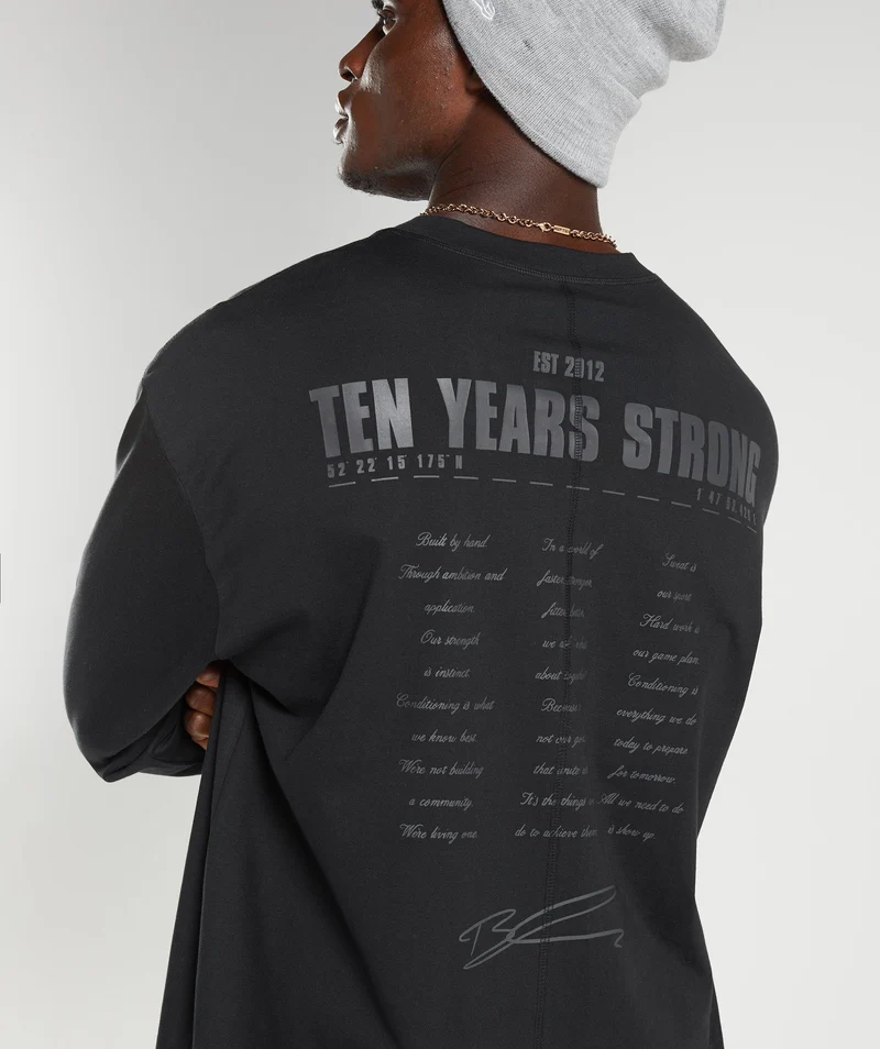 Gymshark GS 10 Year Oversized Long Sleeve T-Shirt - Black