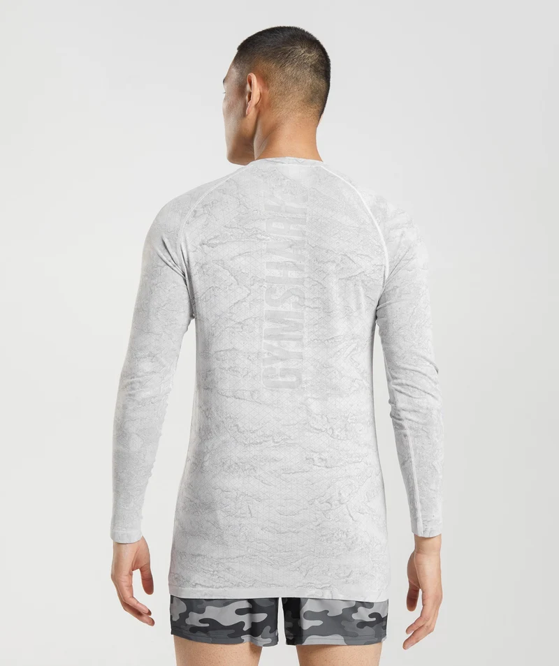 Gymshark Geo Seamless Long Sleeve T-Shirt - Off White/Light Grey