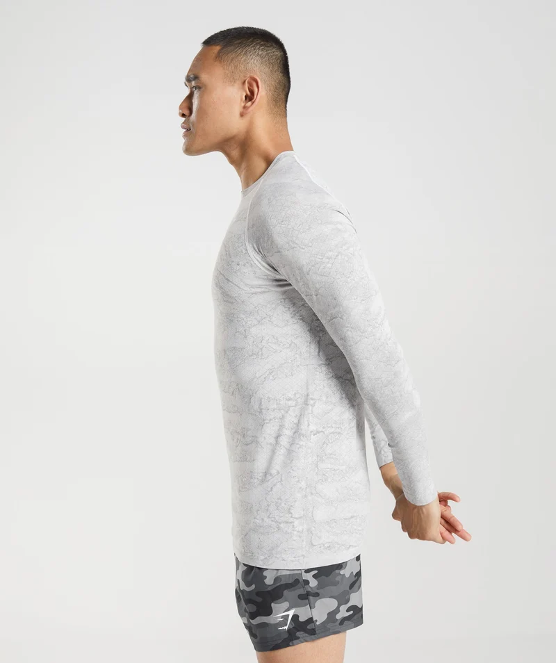 Gymshark Geo Seamless Long Sleeve T-Shirt - Off White/Light Grey