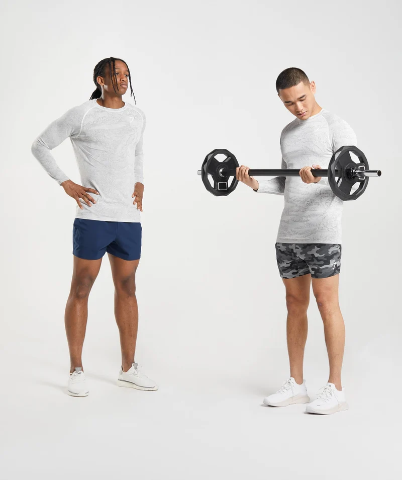Gymshark Geo Seamless Long Sleeve T-Shirt - Off White/Light Grey