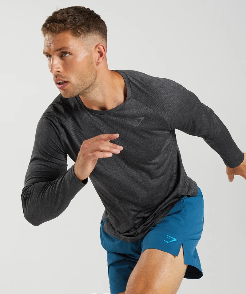 Gymshark Apex Long Sleeve T-shirt - Black/Silhouette Grey