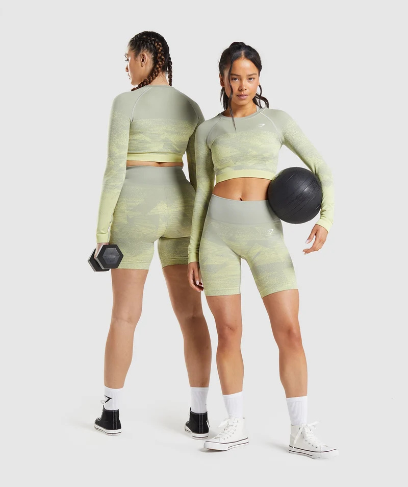 Gymshark Adapt Ombre Crop Top - Triangle | Taupe Grey Print