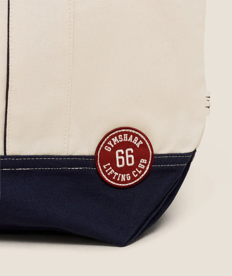 Gymshark Collegiate Tote Bag - Heavy Blue/Oat White/Athletic Burgundy