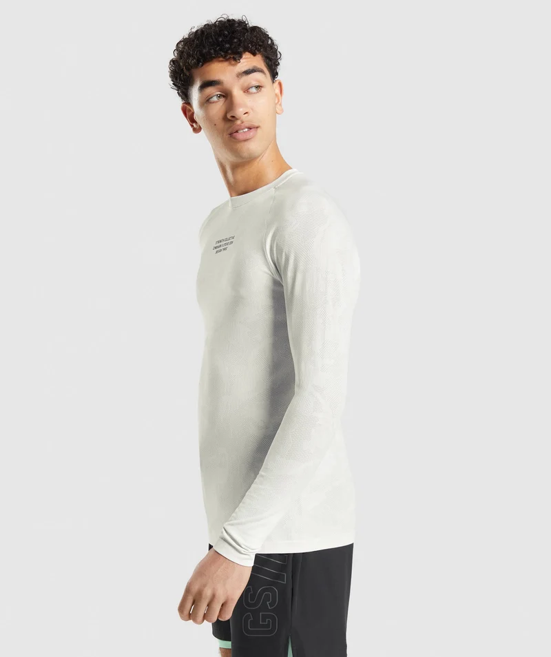 Gymshark Steve Cook Long Sleeve Seamless T-Shirt - Off White/Light Grey
