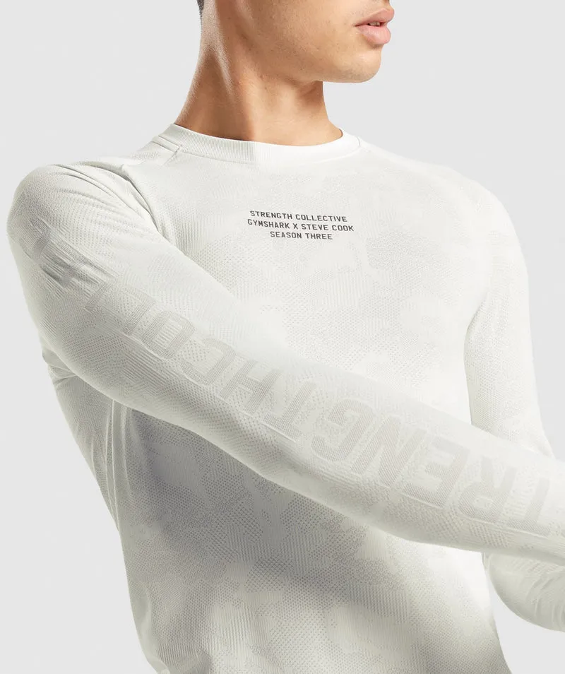 Gymshark Steve Cook Long Sleeve Seamless T-Shirt - Off White/Light Grey