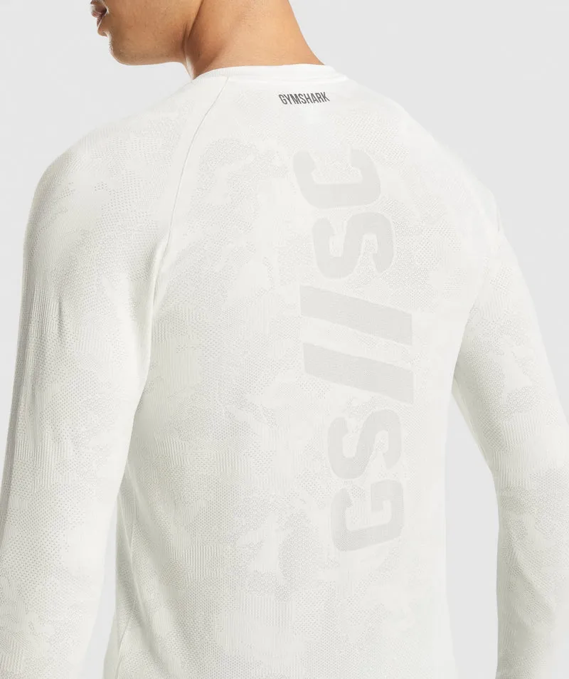 Gymshark Steve Cook Long Sleeve Seamless T-Shirt - Off White/Light Grey