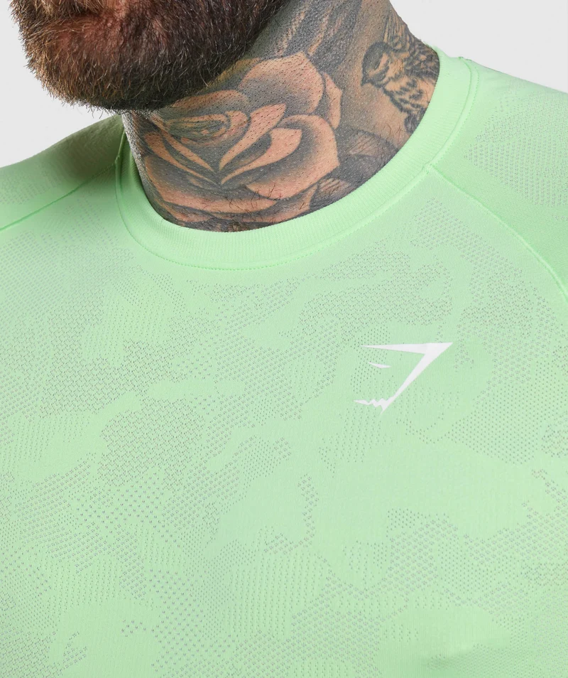 Gymshark Geo Seamless Long Sleeve T-Shirt - Bali Green/White