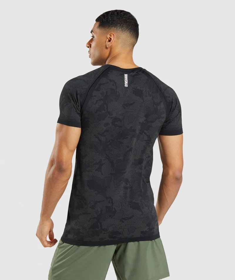 Gymshark Geo Seamless T-Shirt - Black/Charcoal Grey