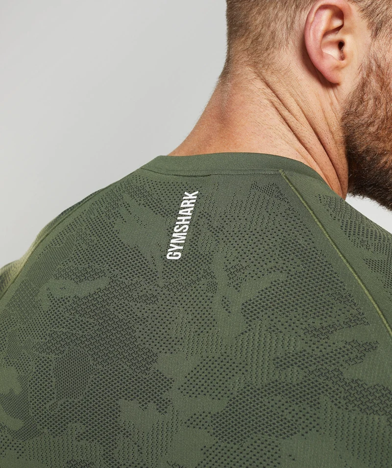 Gymshark Geo Seamless T-Shirt - Core Olive/Black