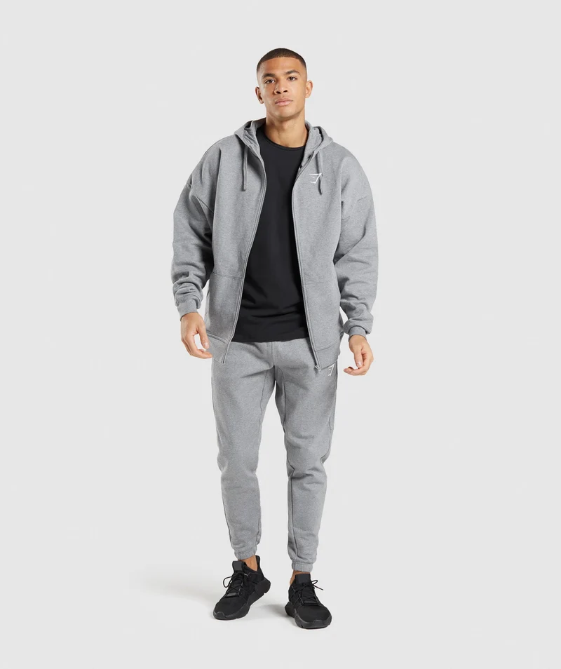 Gymshark Essential Oversized Zip Up Hoodie - Charcoal Core Marl